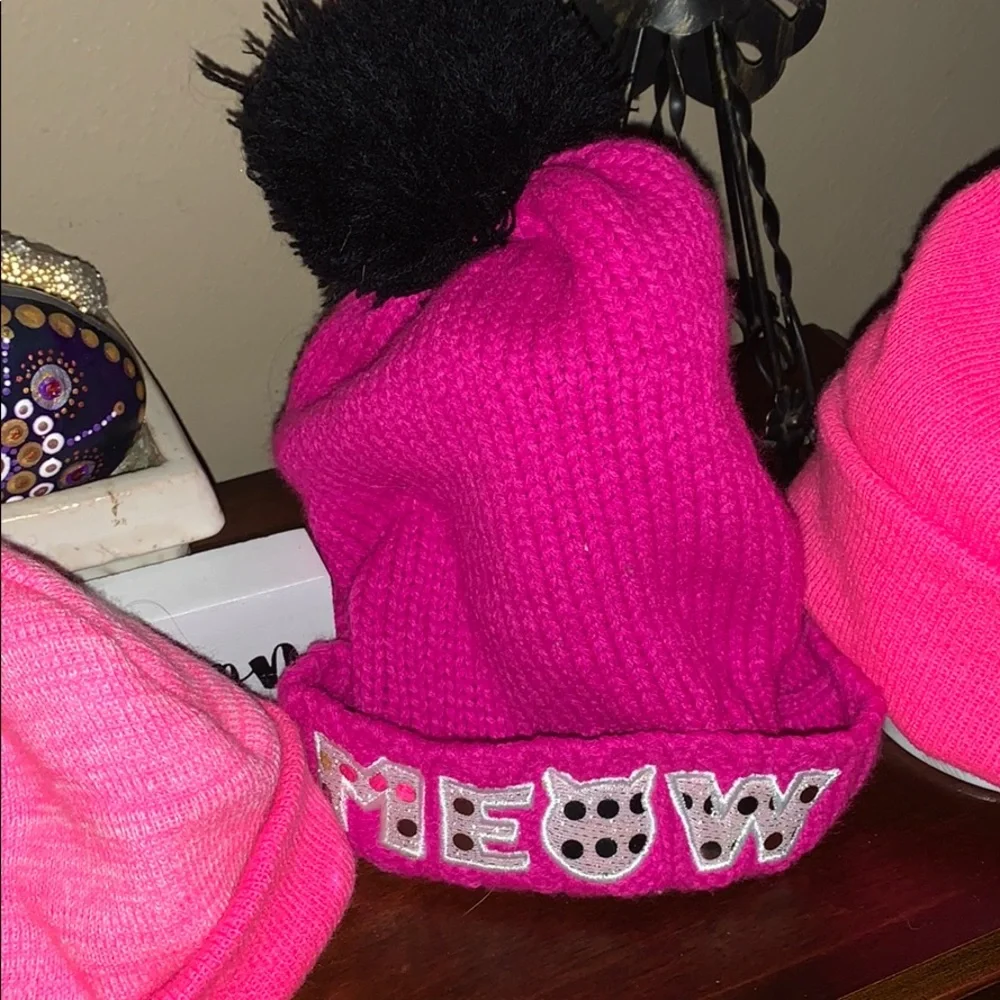 4 Pink beanie hat and headband set